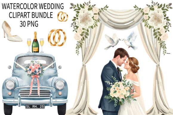 Watercolor Wedding Clipart Bundle