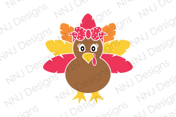 Turkey Girl W/ Bow Thanksgiving Clipart