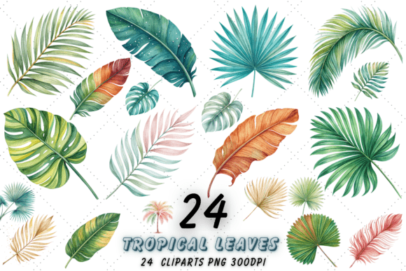 Watercolor Tropical Leaf Clipart Bundle