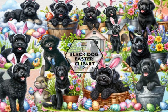 Black Dog Easter Clipart PNG Graphics
