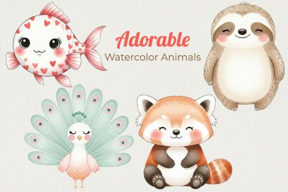 Cute Watercolor Animal Clipart