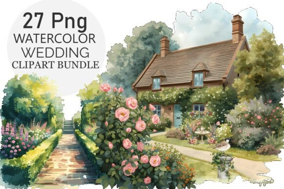 Watercolor Wedding Clipart Bundle